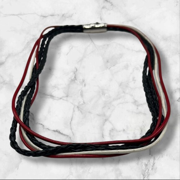 Braided Leather Multicolor Necklace With Magnetic Clasp Unisex - Picture 3 of 7